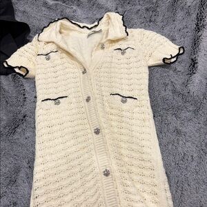Self-Portrait Cream Knit Top with Black Trim